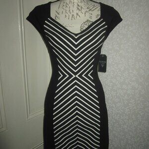 NWT Guess cap sleeve LBD black & white striped bodycon dress, juniors' size M